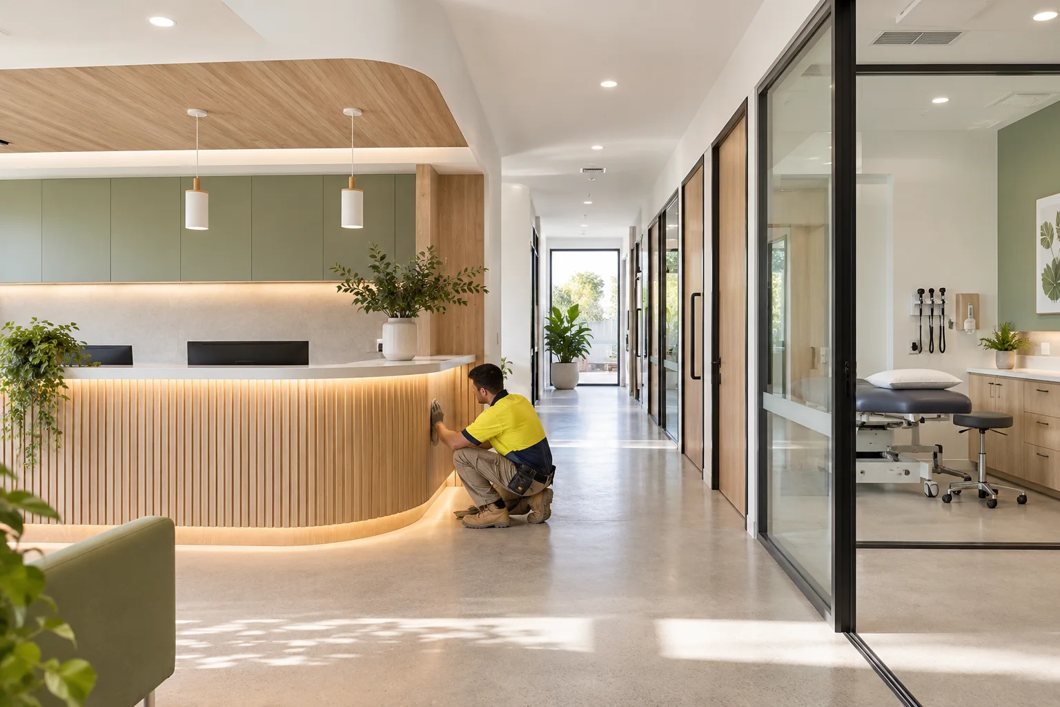 Medical fit-out with clinical rooms and a finished reception area